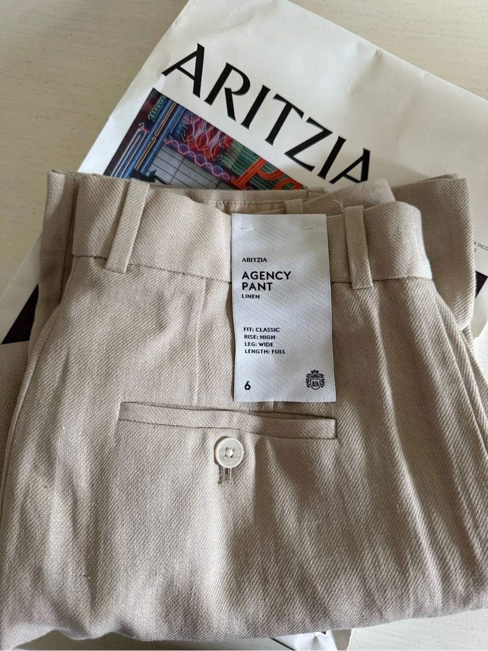 Aritzia Agency Wide-Leg Linen Blend Pants in Beige